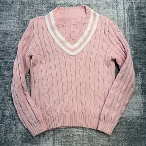 Lauren Ralph Lauren Sweater Womens Small Pink Tennis Cable Knit Preppy Coquette